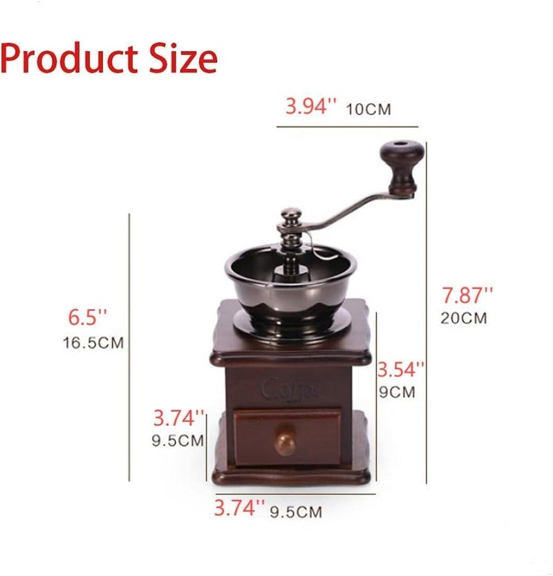 Eitonbu Wooden Manual Coffee Grinder Vintage Style Hand Coffee Mill Burr Coffee Grinder with Ceramic Hand Crank,Wooden Manual Coffee Grinder Cleaning Brush (Dark Brown Upgraded Version) - Image 2